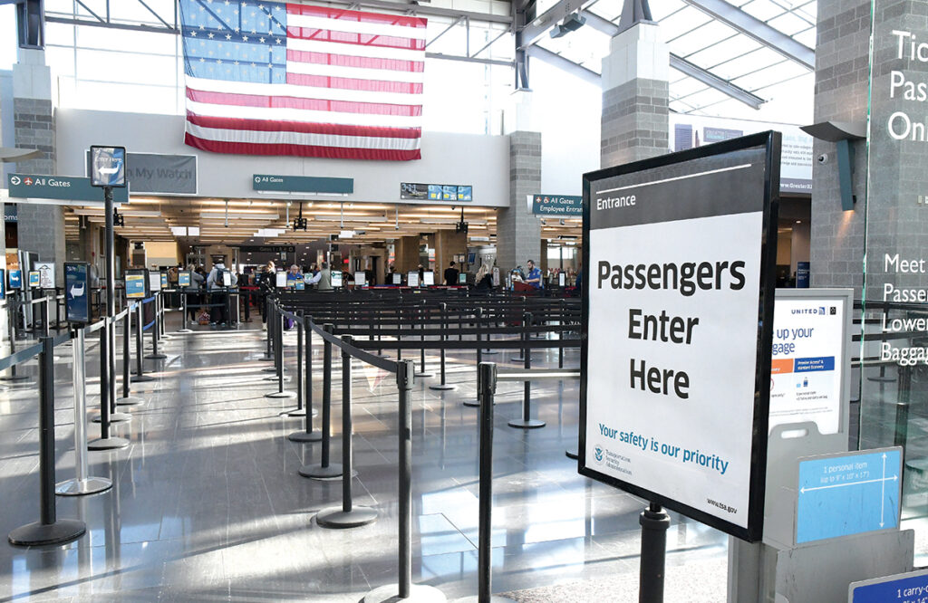 FLYING LOWER: The security checkpoint in the terminal at T.F. Green Airport experiences a lull on a recent weekday in January. After three years of solid growth, the airport saw its total passenger count decline about 8% in the first 11 months of 2019. / PBN PHOTO/MIKE SKORSKI