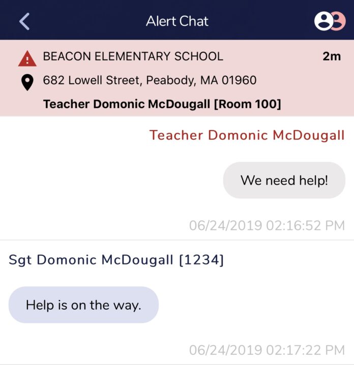 AN IMMEDIATE live chat with law enforcement is a feature of the IN FORCE911 software. It was recently adopted by the Greater New Bedford Regional Vocational Technical High School for faster emergency responses. / COURTESY IN FORCE911