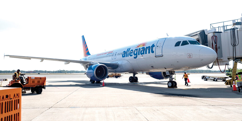 BOARDING: Allegiant Air, which serves several airports in Florida with direct flights, is one of five carriers that T.F. Green Airport has retained after introducing nine new air services since 2016. / PBN FILE PHOTO/MICHAEL SALERNO