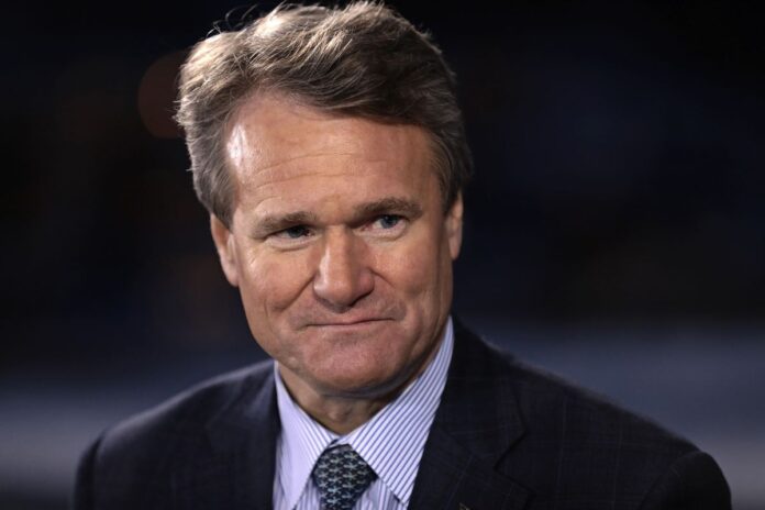 BANK OF AMERICA CEO Brian Moynihan received $26.5 million in total compensation in 2019. / BLOOMBERG NEWS FILE PHOTO/SIMON DAWSON