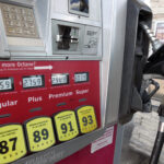 THE AVERAGE price of regular gas in Rhode Island declined 3 cents week to week to $2.43 per gallon Monday. / AP FILE PHOTO/JOHN RAOUX