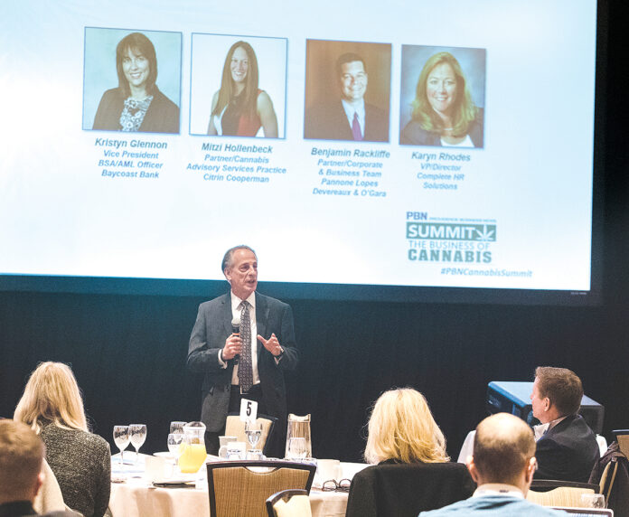 HURDLES AHEAD: Steven J. Hoffman, chairman of the Cannabis Control Commission in Massachusetts and keynote speaker at PBN’s The Business of Cannabis Summit at the Omni Providence Hotel on Feb. 26, says there are formidable obstacles for anyone considering a cannabis enterprise, partly because the federal government still considers it an illegal drug, which has negative implications for banking and taxes. / PBN PHOTO/RUPERT WHITELEY HURDLES AHEAD: Steven J. Hoffman, chairman of the Cannabis Control Commission in Massachusetts and keynote speaker at PBN’s The Business of Cannabis Summit at the Omni Providence Hotel on Feb. 26, says there are formidable obstacles for anyone considering a cannabis enterprise, partly because the federal government still considers it an illegal drug, which has negative implications for banking and taxes. / PBN PHOTO/RUPERT WHITELEY