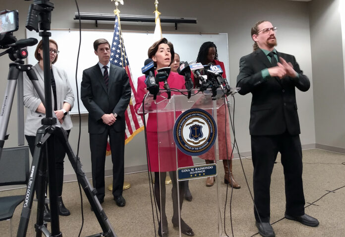 FACE TIME: Gov. Gina M. Raimondo at one of the daily briefings she has given during the crisis. / PBN FILE PHOTO/ELIZABETH GRAHAM FACE TIME: Gov. Gina M. Raimondo at one of the daily briefings she has given during the crisis. / PBN FILE PHOTO/ELIZABETH GRAHAM