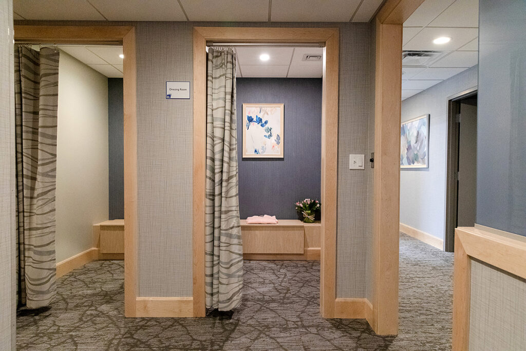 DRESSING ROOMS: A couple of the new dressing rooms can be seen with framed pictures on the walls. / COURTESY RHODE ISLAND MEDICAL IMAGING INC.