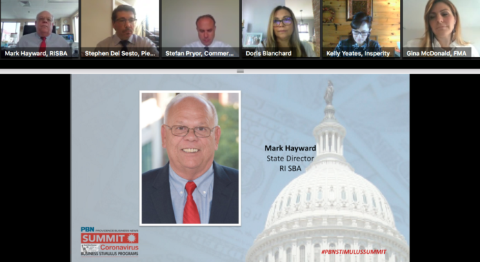 screen_shot MARK HAYWARD, director of the Rhode Island district office of the U.S. Small Business Administration, was one of six panelists who participated in PBN's summit on coronvirus stimulus programs on Thursday.