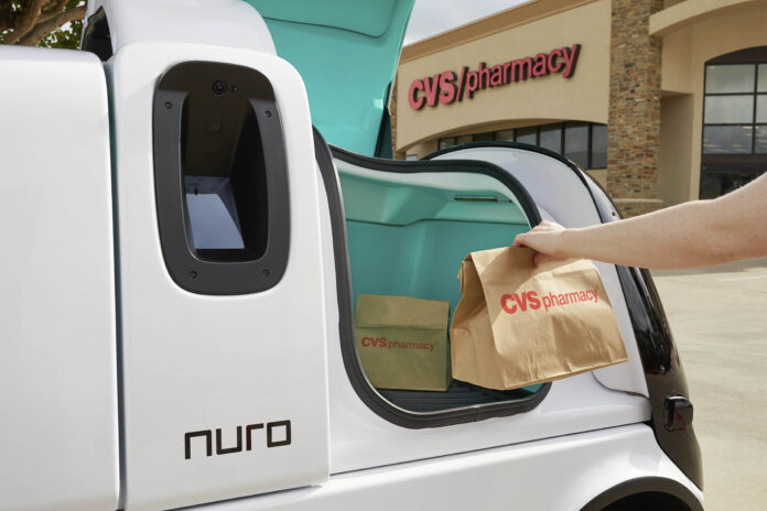 CVS HEALTH announced that it will partner with Silicon Valley robotics company Nuro on self-driving vehicle deliveries of medicines and other products to customers near a Houston-area store. / COURTESY NURO/NATHAN LINDSTROM VIA AP