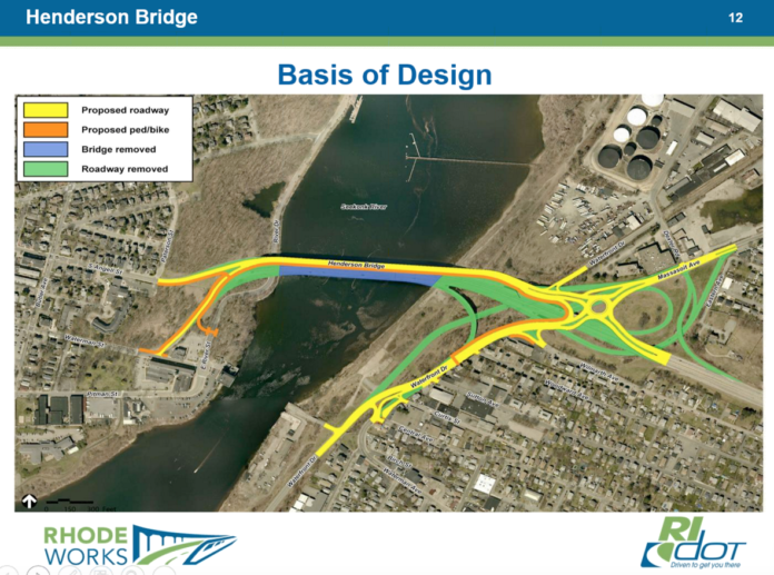 THE HENDERSON BRIDGE redesign will include dedicated lanes for bicyclists and pedestrians, as well as vehicles. / COURTESY R.I. DEPARTMENT OF TRANSPORTATION. THE HENDERSON BRIDGE redesign will include dedicated lanes for bicyclists and pedestrians, as well as vehicles. / COURTESY R.I. DEPARTMENT OF TRANSPORTATION.