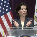 GOV. GINA M. RAIMONDO said Monday the state will need to increase its enforcement on businesses making sure they are following the new safety guidelines to limit the spread of COVID-19. / COURTESY CAPITOL TV