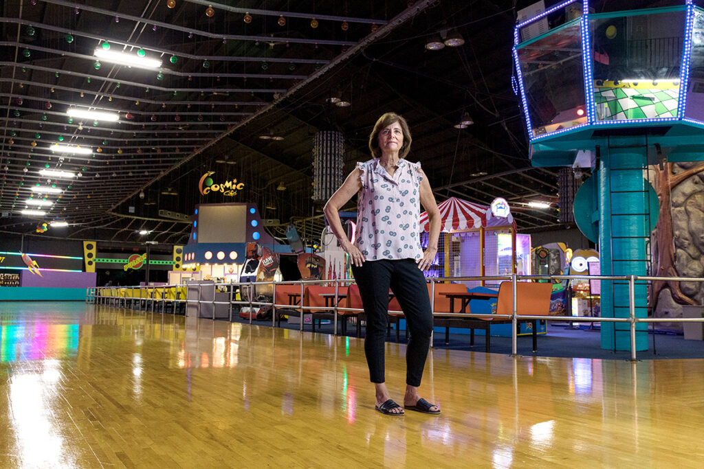 ROLLING ON: Susan Chace, general manager of United Skates of America in East Providence, says the skating facility has lost $450,000 since closing in mid-March and may have to reduce the hours of some part-time workers. / PBN PHOTO/RUPERT WHITELEY