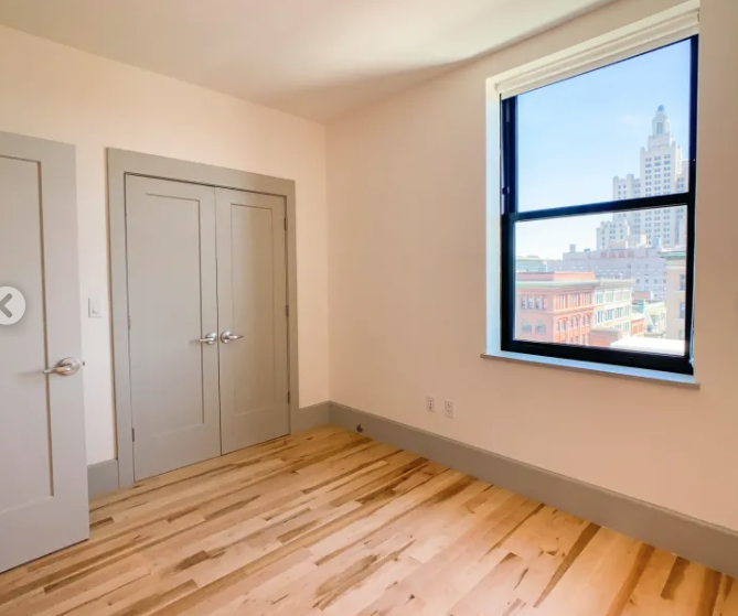 THE UNITS FOR LEASE in the Lapham Building in Providence include this third-floor apartment with a view of the Industrial Trust Building. / COURTESY CORNISH ASSOCIATES LP