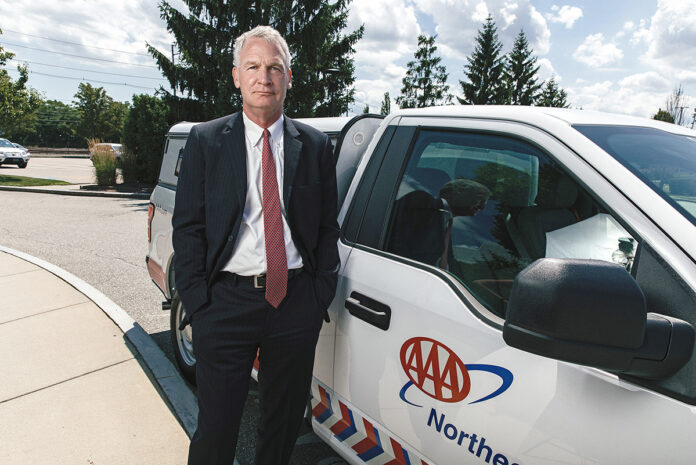 KEEPING PEOPLE SAFE: John Galvin, CEO and president of AAA Northeast, is appreciative of his staff working regularly with the public to continuously offer services during the ongoing COVID-19 pandemic.  PBN PHOTO/RUPERT WHITELEY