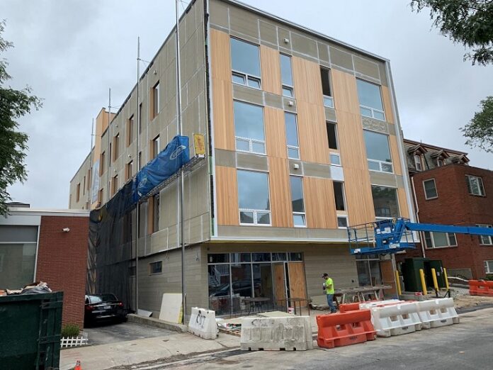 A 22-UNIT APARTMENT building is under construction on the East Side of Providence, at 225 Waterman St. / PBN PHOTO/MARY MACDONALD