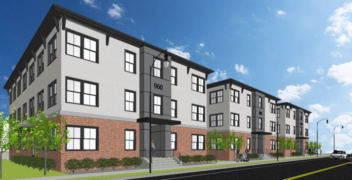 THREE APARTMENT buildings with 16 units each were approved for the Westminster Street site in Providence that includes the historical Citizens Bank building. / COURTESY THE OMNI GROUP