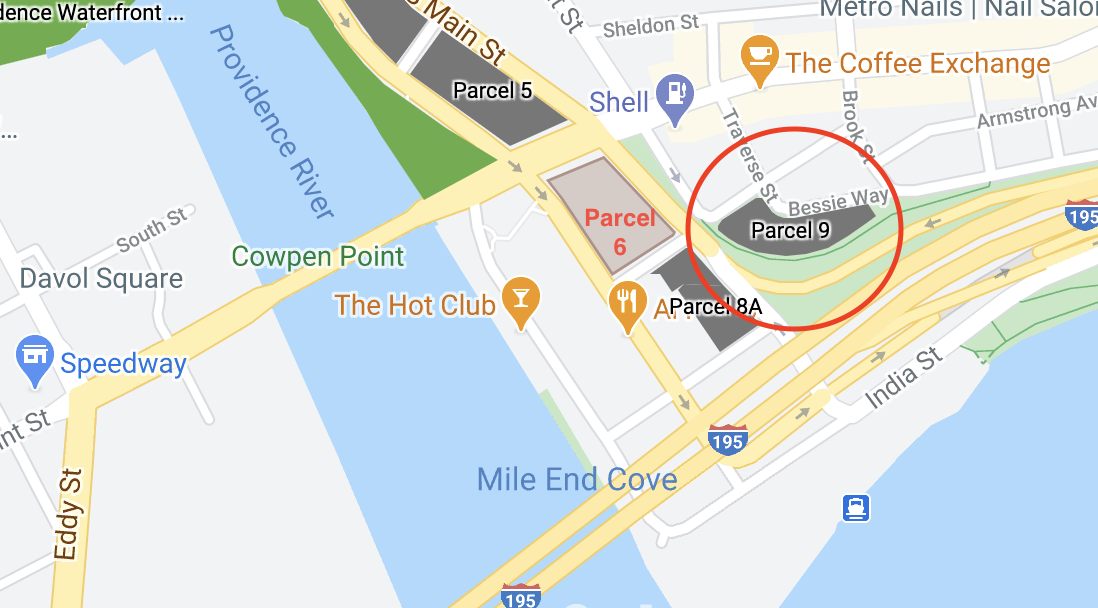 PARCEL 9 is located in Fox Point, just East of Parcel 6. / COURTESY COURTESY I-195 REDEVELOPMENT DISTRICT COMMISSION/ GOOGLE LLC