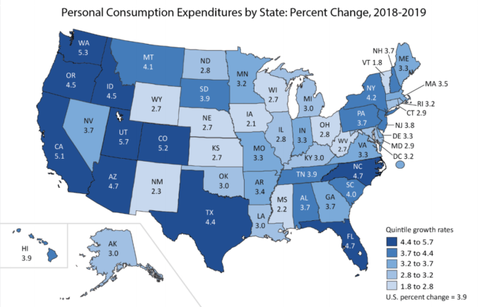 PERSONAL CONSUMPTION EXPENDITURE in Rhode Island increased 3.2% year over year. / COURTESY BUREAU OF ECONOMIC ANALYSIS