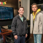 COMMUNITY COLLABORATION: Producer Connor Finelli, left, and hip-hop artist DaLaun Andrade, both recent high school graduates, opened Blue Wave Poetics, a recording studio for local independent artists, in June. / PBN PHOTO/MICHAEL SALERNO