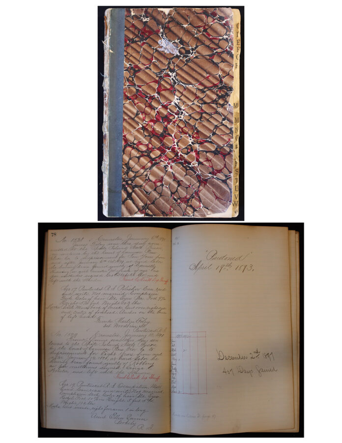 THE STATE has recovered a 19th-century prison ledger that will be stored at the state archives. / COURTESY R.I. OFFICE OF THE ATTORNEY GENERAL