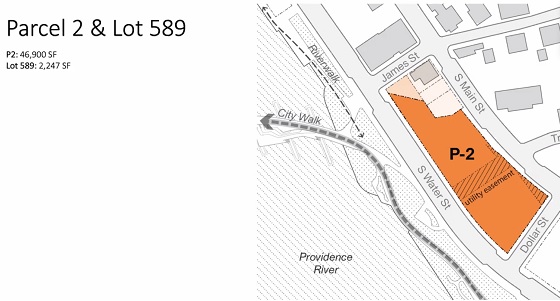 THE I-195 REDEVELOPMENT District Commission purchased a small piece of land to enlarge Parcel 2 on the East Side of Providence and to give it frontage on James Street. / COURTESY I-195 REDEVELOPMENT DISTRICT COMMISSION