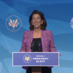 GOV. GINA M. RAIMONDO is introduced as President Joe Biden's commerce secretary nominee in a screenshot of the event earlier this month.