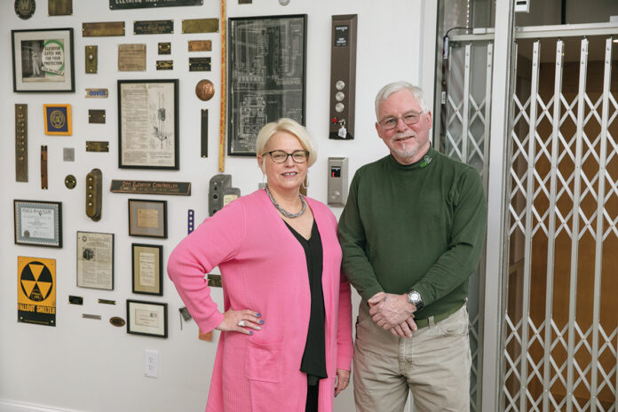 WEIGHING OPTIONS: Linda and Bill Bombach are the co-owners of Home Healthsmith LLC in Portsmouth. The business sells and installs home wheelchair lifts and elevators. Linda Bombach says prices for plywood and other supplies used to make the lifts and elevators have increased, but she hasn’t yet decided whether to pass along those additional costs to her customers.  / PBN PHOTO/TRACY JENKINS
