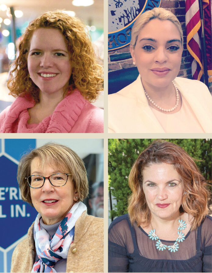 LADIES FIRST: Clockwise from top left: Katje Afonseca, CEO of Big Brothers Big Sisters of Rhode Island; Central Falls Mayor Maria Rivera; Kristen Adamo, CEO and president of the Providence Warwick Convention & Visitors Bureau; and Sandra J. Pattie, CEO and president of BankNewport, will be panelists during the virtual one-year anniversary celebration of the Women’s Business Council, hosted by the Northern Rhode Island Chamber of Commerce, on March 25. / COURTESY LORI VINER AND MARIA RIVERA/PBN FILE PHOTOS/MICHAEL SALERNO AND KATE WHITNEY LUCEY