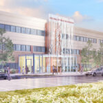 A RENDERING SHOWS the new entrance for the New England Institute of Technology's new College of Health Sciences, which was launched Tuesday. / COURTESY NEW ENGLAND INSTITUTE OF TECHNOLOGY