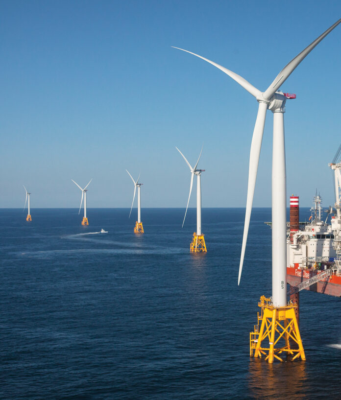 POWERING UP: Regional officials are prepping the pipeline of workers who are expected to be needed to install and maintain wind turbines like those off Block Island in the coming years. / COURTESY ORSTED  U.S. OFFSHORE WIND