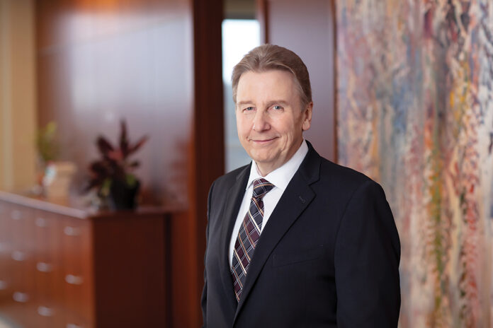 NOT QUITE DONE: Thomas Lawson, chairman, CEO and president of FM Global in Johnston, will retire at the end of the year but plans to continue on in his role as chairman of the board. / COURTESY FM GLOBAL