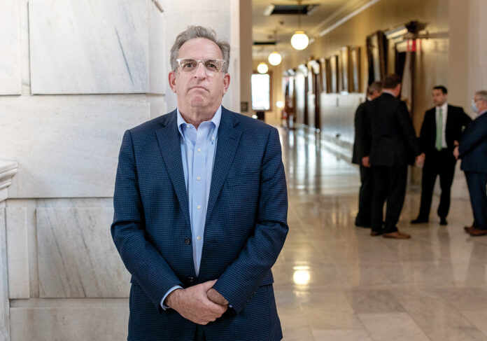 LISTENING TO BUSINESS? Sen. Joshua Miller, D-Cranston, says Statehouse negotiators on legislation legalizing recreational marijuana are looking to give Rhode Island businesses similar protections to maintain a drug-free workplace as Connecticut approved earlier this year. / PBN PHOTO/MICHAEL SALERNO