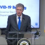 GOV. DANIEL J. MCKEE held a COVID-19 press conference on Tuesday, Feb. 1, 2022, discussing his plans to send 30 R.I. National Guard members to assist 10 local hospitals amid a staffing crisis. / SCREENSHOT FROM WPRI