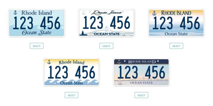 FIVE RHODE ISLAND license plate designs have been chosen as finalists in the state's RI State Plate Design Contest. / COURTESY R.I. DIVISION OF MOTOR VEHICLES