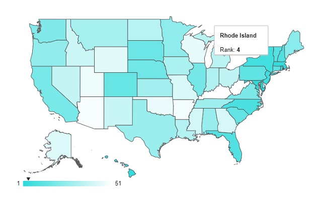 RHODE ISLAND was ranked the fourth-safest state in the U.S. for COVID-19, according to a study by WalletHub released on Wednesday. / COURTESY WALLETHUB