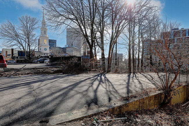 A SMALL EMPTY LOT on Benefit Street in Providence recently sold for $1 million, making it the largest-ever sale for an empty lot of land in the history of the city’s East Side. / COURTESY RESIDENTIAL PROPERTIES LTD.