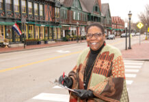 ON THE ROAD: Transportation expert Valerie Southern, owner of Valerie J. Southern Transportation Consultant LLC, monitors foot and car traffic on Bellevue Avenue in Newport as part of her data collection before making safety recommendations for the city’s streets. / PBN FILE PHOTO/DAVID HANSEN
