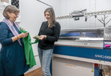 FINDING SOLUTIONS: Clare King, left, founder of Pawtucket-based manufacturer Propel LLC, says the knowledge she gained from Oxford University taught her how to ask questions and her Princeton University education taught her how to answer them. At right is Birgit Leither,  product design and development lead. / PBN FILE PHOTO/MICHAEL SALERNO