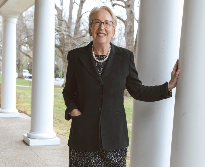 A PILLAR ON CAMPUS: Katharine Hazard Flynn is director of the University of Rhode Island Business Engagement Center and oversees the URI Foundation & Alumni Engagement’s Corporate and Foundations unit.  / PBN PHOTO/RUPERT WHITELEY