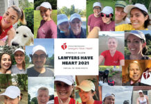 VIRTUAL REALITY: Hinckley Allen & Snyder LLP employees pose together, virtually, while participating in the American Heart Association Lawyers Have Heart virtual walk. / COURTESY HINCKLEY ALLEN & SNYDER LLP