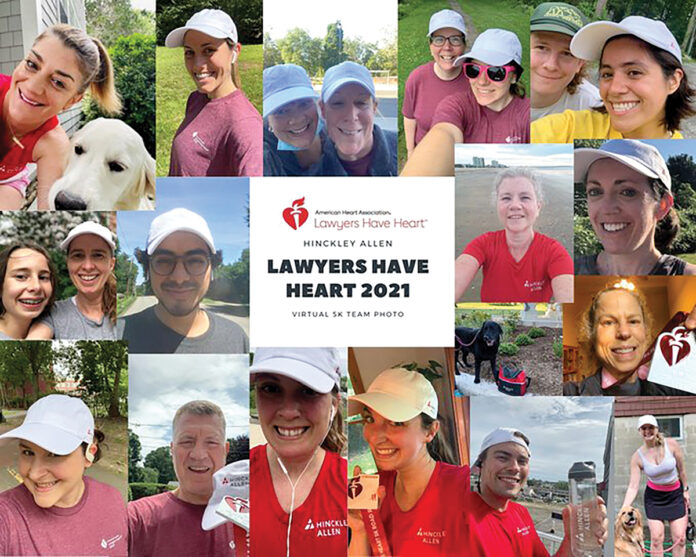 VIRTUAL REALITY: Hinckley Allen & Snyder LLP employees pose together, virtually, while participating in the American Heart Association Lawyers Have Heart virtual walk. / COURTESY HINCKLEY ALLEN & SNYDER LLP VIRTUAL REALITY: Hinckley Allen & Snyder LLP employees pose together, virtually, while participating in the American Heart Association Lawyers Have Heart virtual walk. / COURTESY HINCKLEY ALLEN & SNYDER LLP