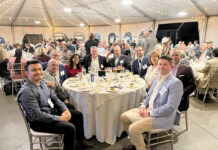 Lockheed Architectural Solutions Inc. ROUNDTABLE GATHERING: Lockheed Architectural Solutions Inc. team members last year have dinner at a golf outing at Granite Links Golf Club in Quincy, Mass. / COURTESY LOCKHEED ARCHITECTURAL SOLUTIONS INC.