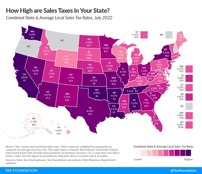 RHODE ISLAND’S state sales tax was the second highest in the country as of July 1, according to a new report by the Tax Foundation. / COURTESY TAX FOUNDATION