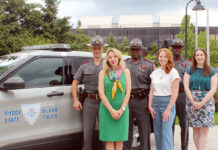 Employee health takes a multilayered approach at AAA Northeast PROTECTING CHILDREN: AAA Northeast recently donated $5,000 to the R.I. State Police’s Community, Equity and Inclusion Unit to purchase child vehicle seats and perform outreach in underserved communities. Pictured back row from left, R.I. State Police Trooper Roupen Bastijian, Sgt. Wesley Pennington and Capt. Kenneth Jones. Pictured front row from left, AAA Senior Traffic Safety Manager Diana Gugliotta and public affairs specialists Cassidy Duble O’Connor and Joanna Frageorgia.
COURTESY AAA NORTHEAST