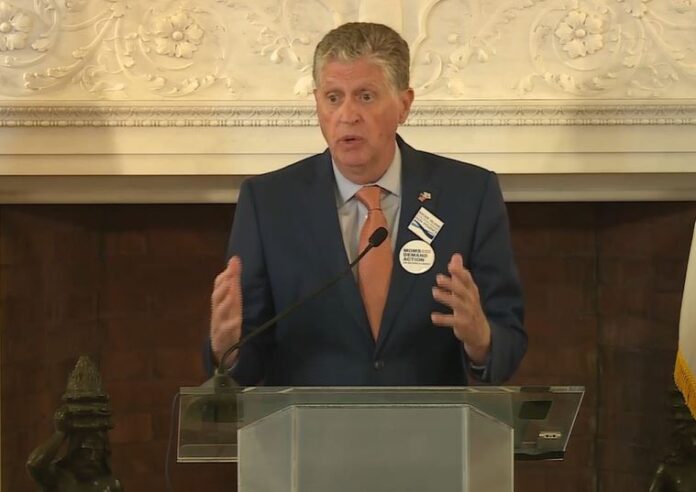 GOV. DANIEL J. MCKEE is looking to hold onto his seat after inheriting it when Gina M. Raimondo was named the U.S. commerce secretary in early 2021. /SCREENSHOT VIA WPRI-TV CBS 12. GOV. DANIEL J. MCKEE is looking to hold onto his seat after inheriting it when Gina M. Raimondo was named the U.S. commerce secretary in early 2021. /SCREENSHOT VIA WPRI-TV CBS 12.