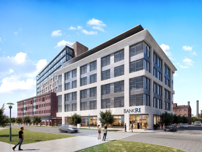THE I-195 REDEVELOPMENT DISTRICT commission recently approved a $3 million purchase and sale agreement with the developers behind a new bank headquarters and apartment project in Fox Point. /RENDERING COURTESY PERKINS EASTMAN