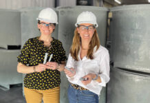Fifth generation keeps Reade Advanced Materials sourcing chemicals for clients FROM A TO ZINC: From left, Reade Advanced Materials Director of Marketing Elisabeth Reade Law and controller Amanda Reade Sturgeon hold a couple pieces of zinc while on a recent plant tour visiting zinc dust suppliers.
COURTESY READE
ADVANCED MATERIALS