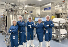 Amgen strives to find, groom new talent through various avenues TEAMWORK: From left, Amgen Rhode Island manufacturing associate Alexandra Marzilli, senior associates Matt Miller, Jie Wen Yang and Kate Boucher, and Front Line Manager Marissa Burke work together in a section of the company’s new West Greenwich plant that employs single-use technology to manufacture drug substances.
COURTESY AMGEN RHODE ISLAND
