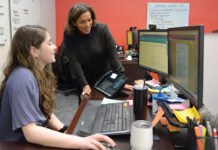 A tireless matchmaker in temp job market RECRUITING ASSISTANCE: Dawn Apajee, right, owner of staff recruiting agency City Personnel Inc., works with senior recruiter Megan Atkins at her office in Providence.
PBN PHOTO/ELIZABETH GRAHAM