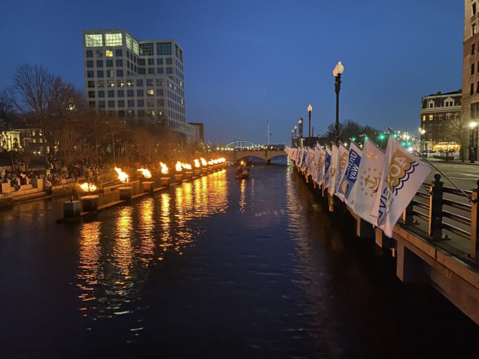 A SPECIAL WATERFIRE event took place April 1 as part of the 2023 401Gives Day initiative. The weekend-long statewide nonprofit support event raised a record $3.5 million for more than 540 organizations. / COURTESY AUDUBON SOCIETY OF RHODE ISLAND