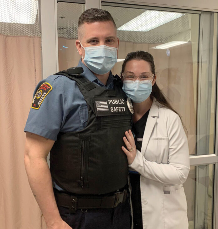 Kacia Yazbak Touissaint with her husband, Daniel Touissaint, who is a public safety officer at Westerly Hospital.   COURTESY WESTERLY HOSPITAL