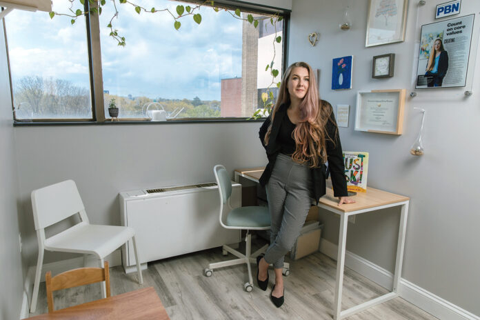RAISING VOICES: Rachel Best, Small Steps Therapy LLC clinical director and speech language pathologist, helps people with pediatric speech, language and dysphagia, occupational therapy, tongue tie and other services.
PBN PHOTO/RUPERT WHITELEY RAISING VOICES: Rachel Best, Small Steps Therapy LLC clinical director and speech language pathologist, helps people with pediatric speech, language and dysphagia, occupational therapy, tongue tie and other services.
PBN PHOTO/RUPERT WHITELEY