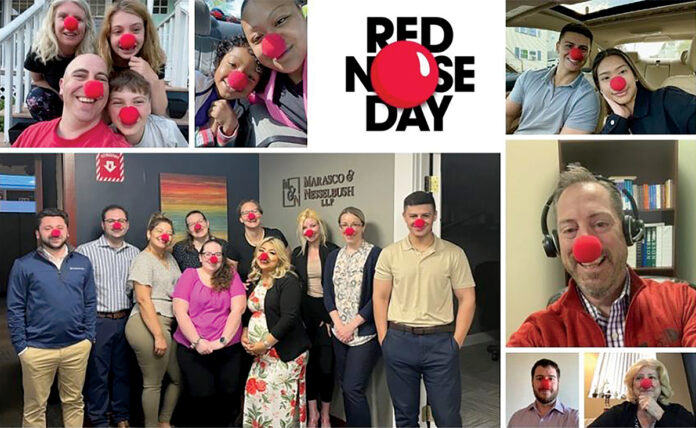 A NOSE FOR COMMUNITY: Marasco & Nesselbush LLP staffers wear red noses for the annual national Red Nose Day initiative to end child poverty.
COURTESY MARASCO & NESSELBUSH LLP A NOSE FOR COMMUNITY: Marasco & Nesselbush LLP staffers wear red noses for the annual national Red Nose Day initiative to end child poverty.
COURTESY MARASCO & NESSELBUSH LLP